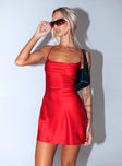 Front view of model wearing  front Princess Polly Square Neck  Celena Mini Dress Red