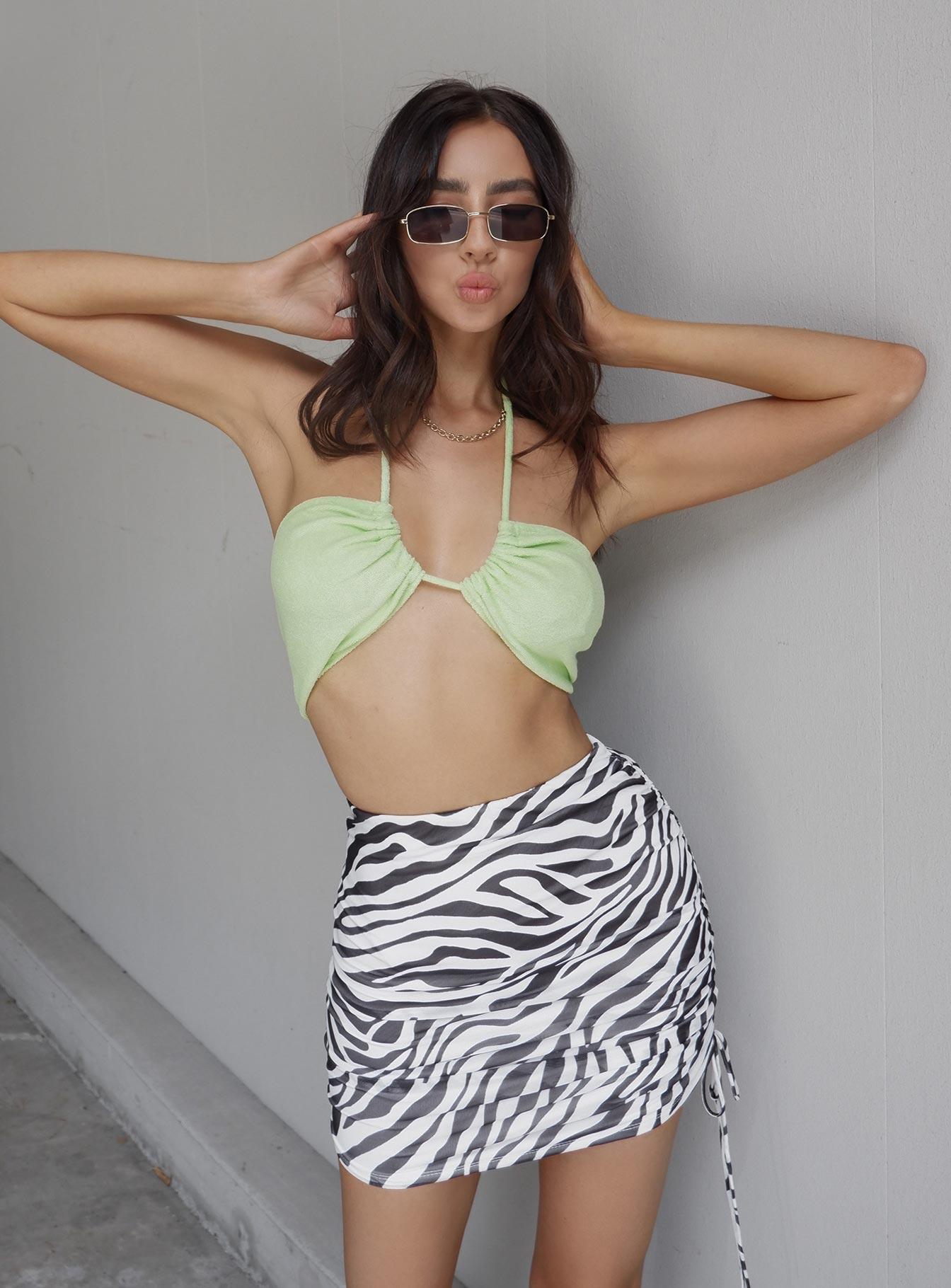   front view of model wearing Princess Polly Elijah Mini Skirt Zebra 