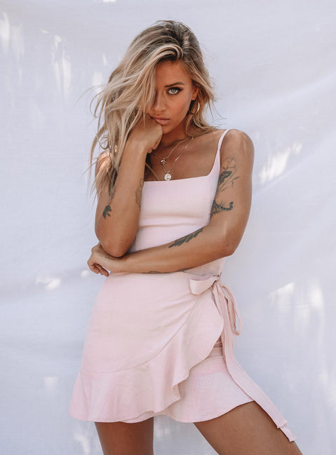 side view of model wearing Princess Polly Cottage Hill Mini Dress Blush 