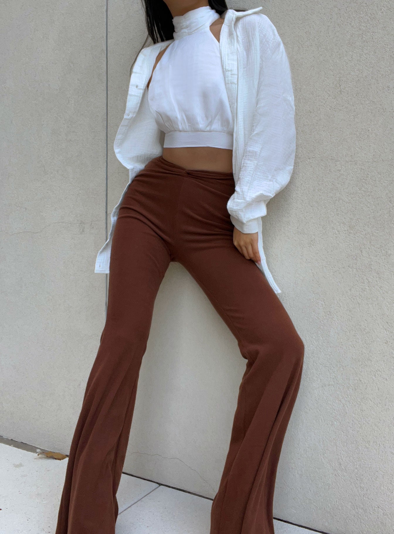 front view of model wearing Princess Polly Carolina Pants Brown 