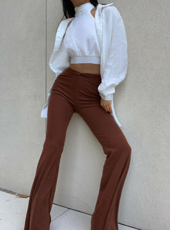 front view of model wearing Princess Polly Carolina Pants Brown 