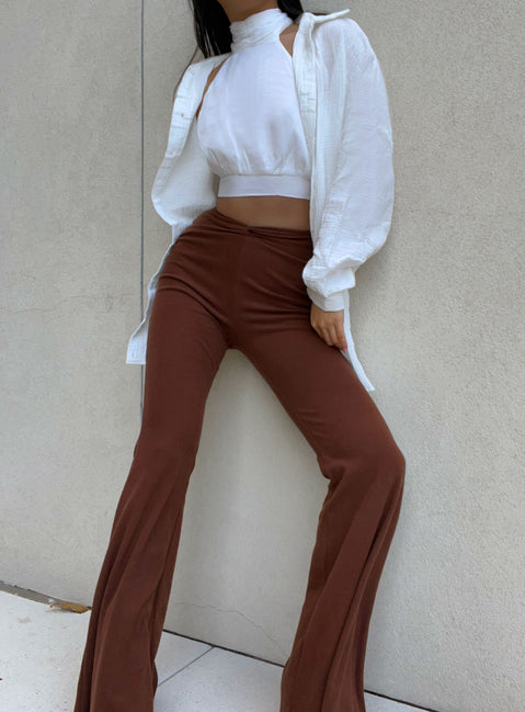 front view of model wearing Princess Polly Carolina Pants Brown 