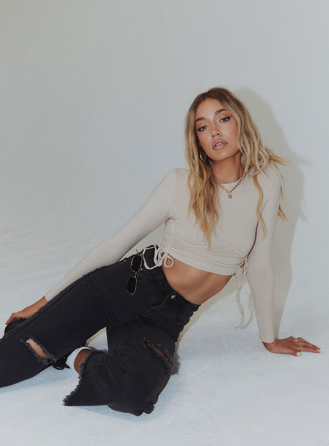 Cece Hammer Wide Leg Knee Rip Jeans Black Denim Princess Polly