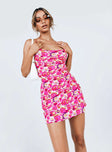 front view of model wearing Princess Polly Celena Mini Dress Pink Floral 