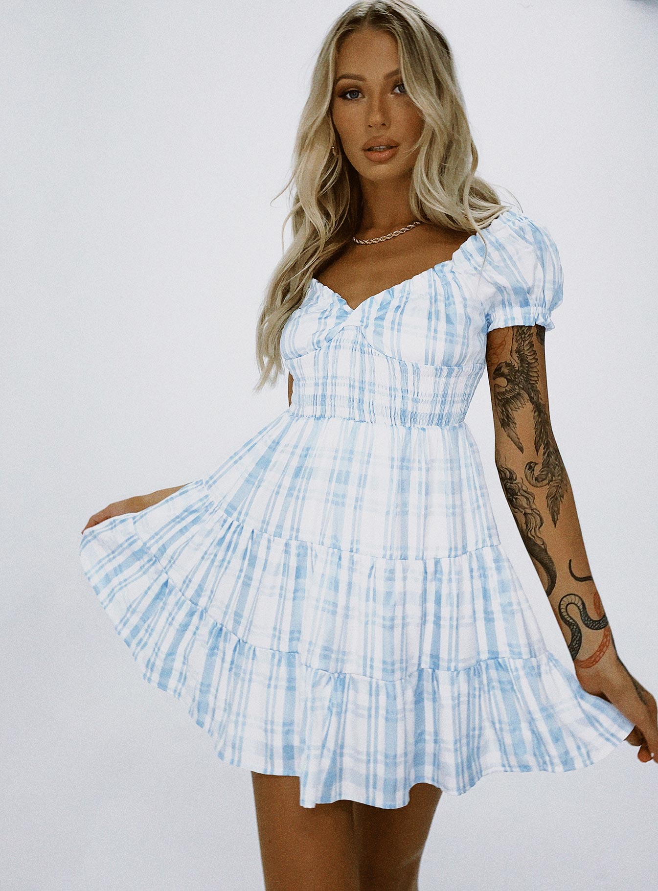 Light blue checkered dress hotsell