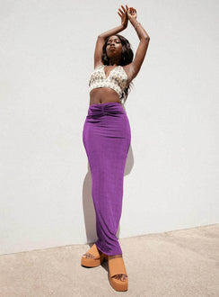   front view of model wearing Princess Polly Danna Maxi Skirt Purple 