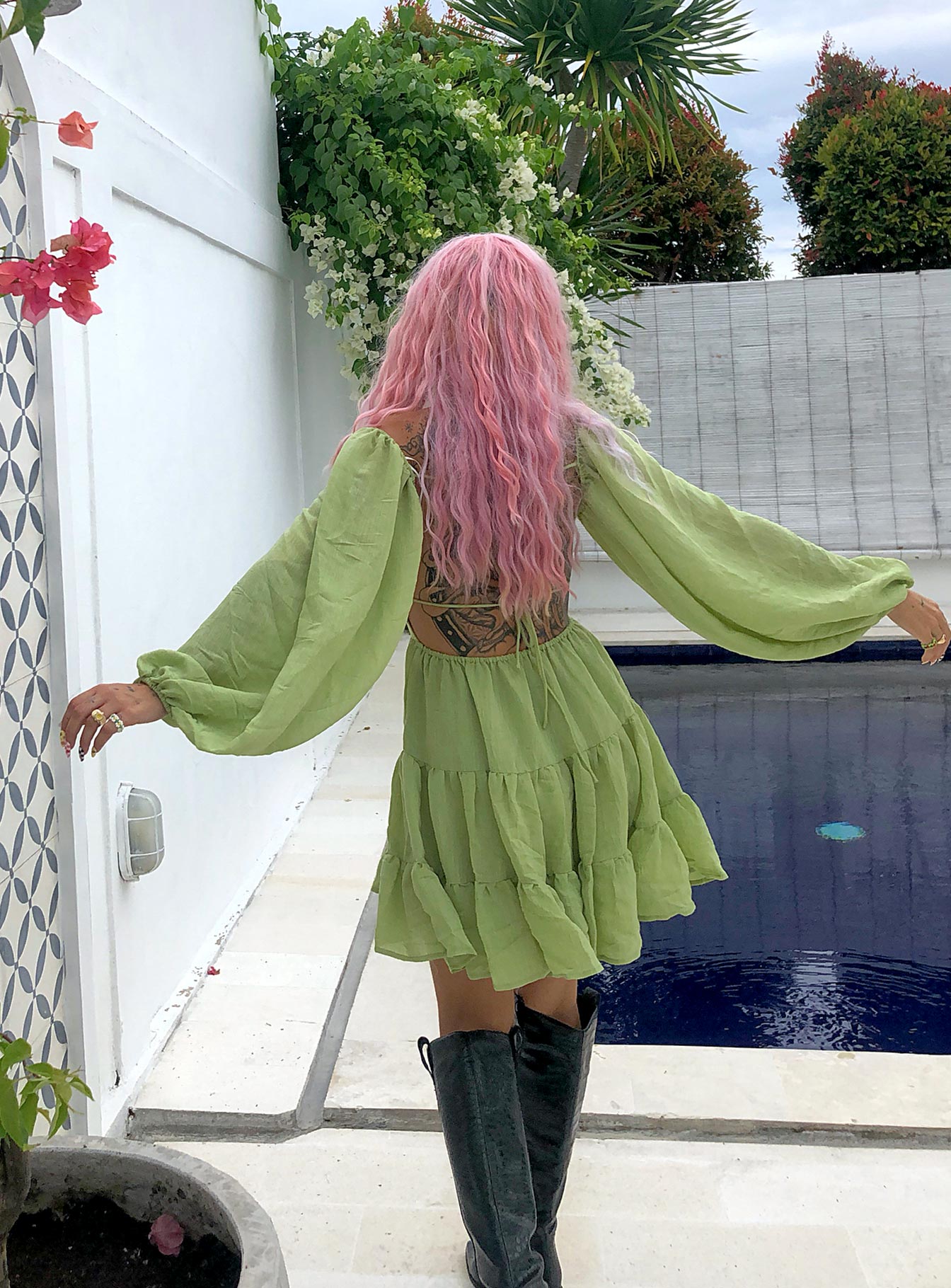 product Princess Polly Scoop Neck  Danny Long Sleeve Mini Dress Green