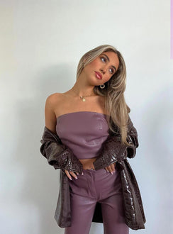 front view of model wearing Princess Polly Motel Zalor Trouser PU Purple 