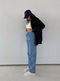 back view of model wearing Princess Polly Eugene Straight Leg Denim Jeans High Waisted 