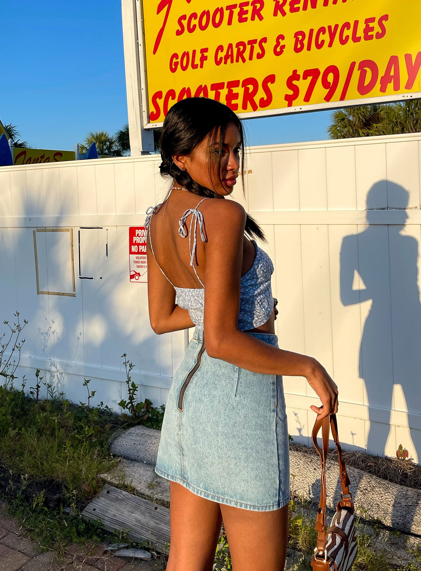 back view of model wearing Princess Polly Ella Bella Crop Top 