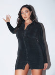 side view of model wearing Princess Polly Elody Long Sleeve Mini Dress Black 