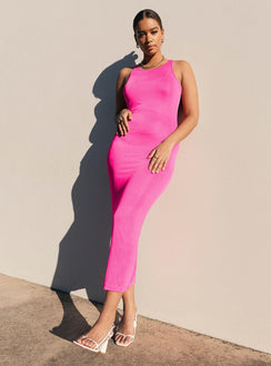 back view of model wearing Princess Polly Everlast Midi Dress Hot Pink 