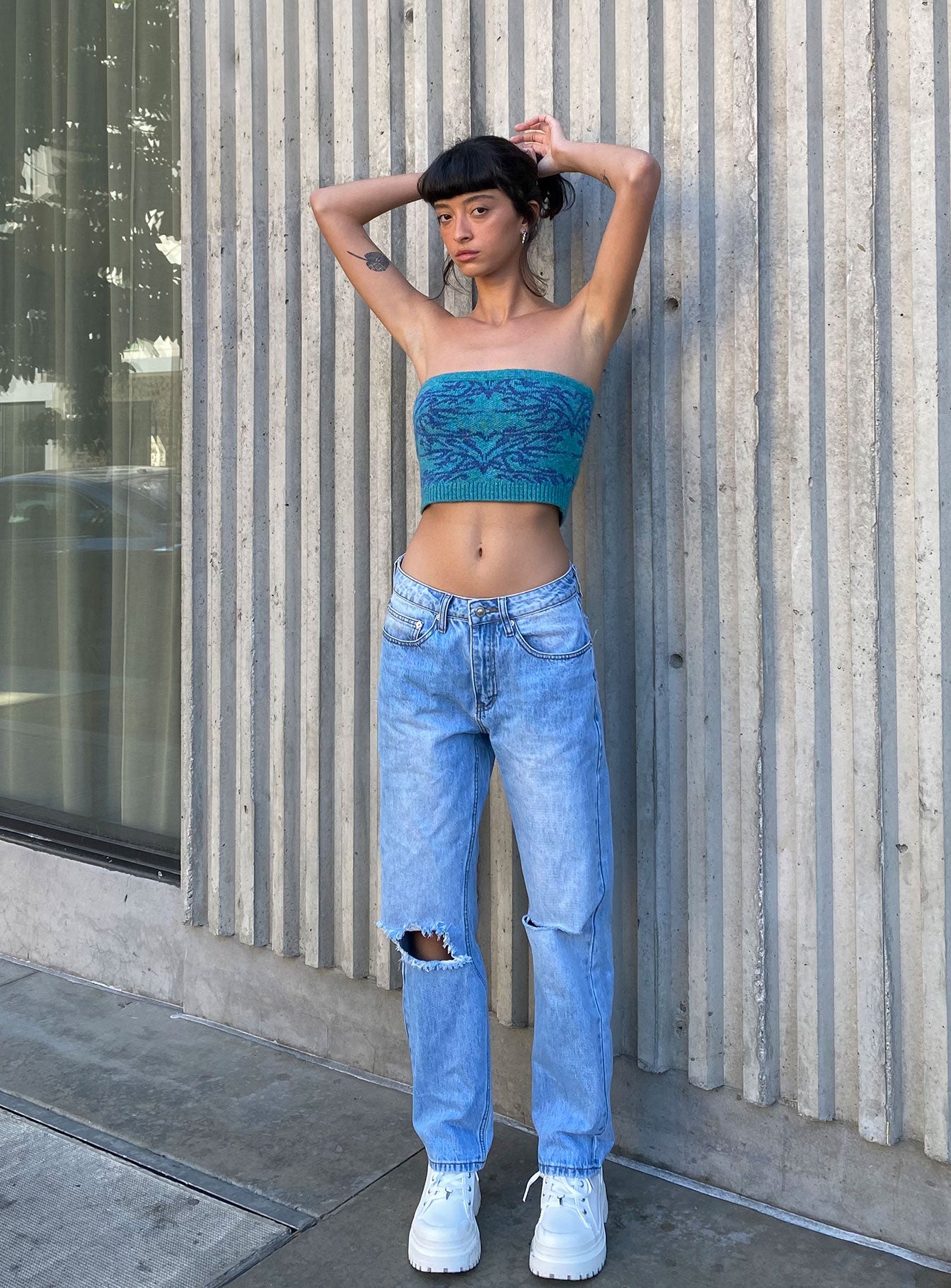 side view of model wearing Princess Polly Fairmount Straight Leg Jean Light Wash Denim Low Rise Jeans 