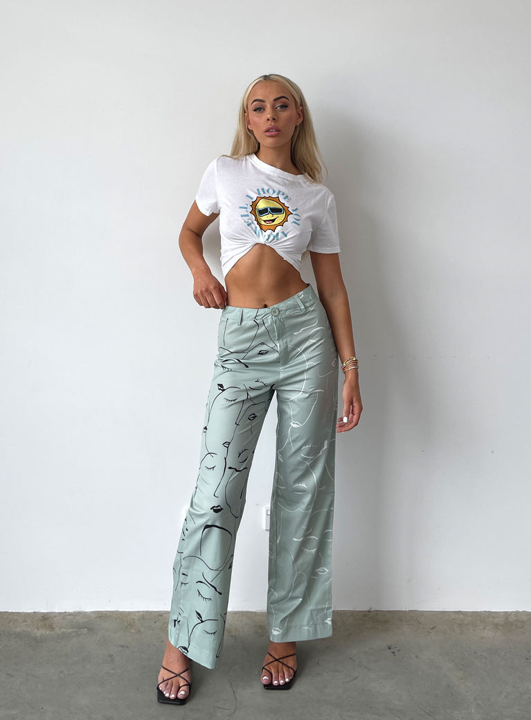 front view of model wearing Princess Polly Face It Pants Green 