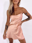 Front view of model wearing  front Princess Polly Cowl Neck  Fiery Feelings Mini Dress Pink