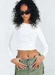 Front view of model wearing  front Princess Polly Full Sleeves Square Neck  Gadigal Long Sleeve Top White