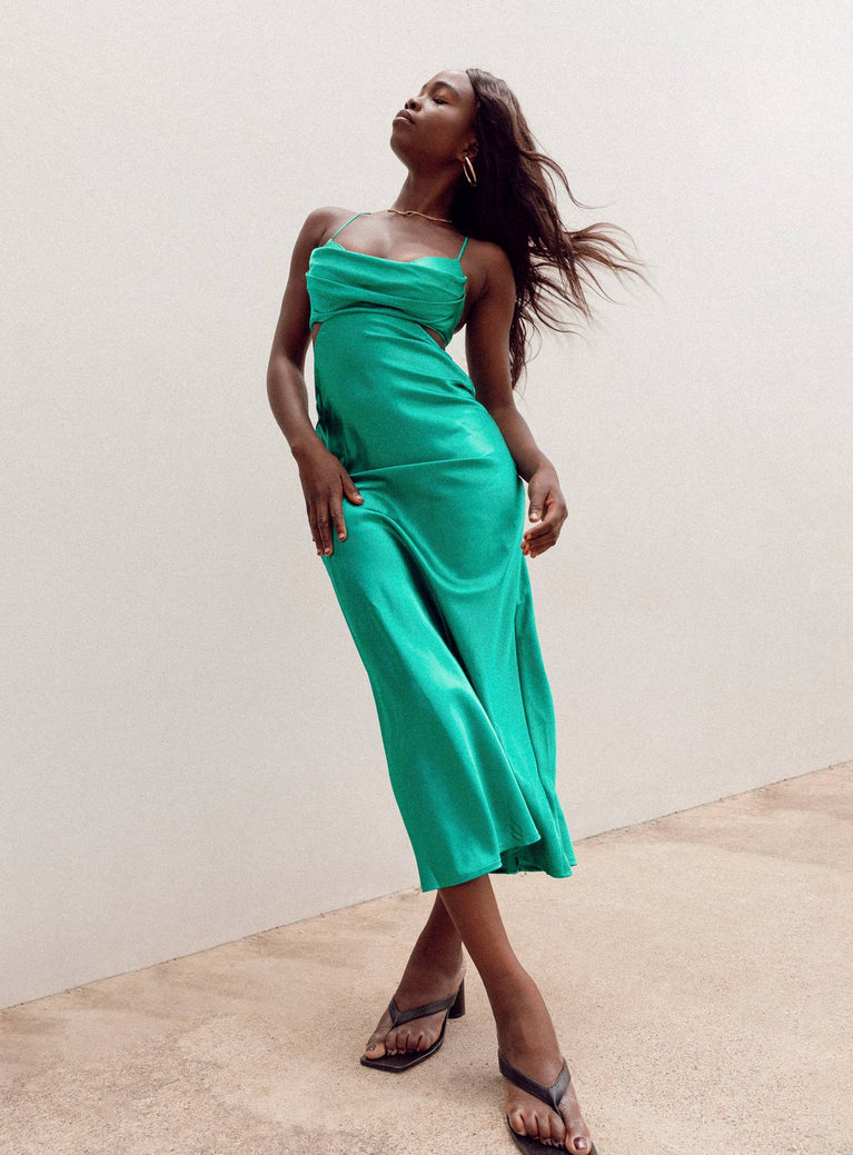 front view of model wearing Princess Polly Giselle Midi Dress Green 