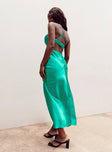 back view of model wearing Princess Polly Giselle Midi Dress Green 