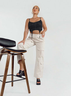 back view of model wearing Princess Polly Glenda Pants Beige High Waisted Pants 