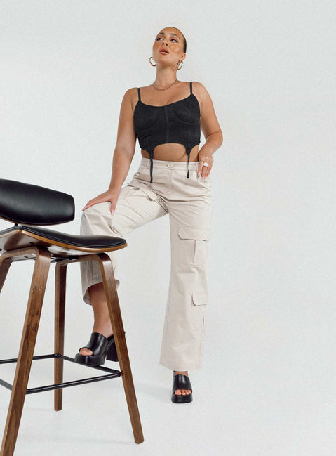 back view of model wearing Princess Polly Glenda Pants Beige High Waisted Pants 