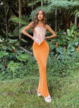 Front view of model wearing  front Harriette Maxi Skirt Orange Princess Polly  Maxi 