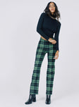 front view of model wearing Princess Polly Zara Pant Green Check 