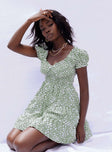 side view of model wearing Princess Polly Daniella Floral Mini Dress Green 