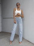 product Princess Polly High Waisted  Holly Asymmetric Straight Leg Jean Light Wash Denim Petite