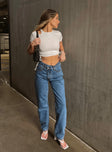 product Princess Polly Mid Rise  Holly Asymmetric Straight Leg Jean Mid Wash Denim