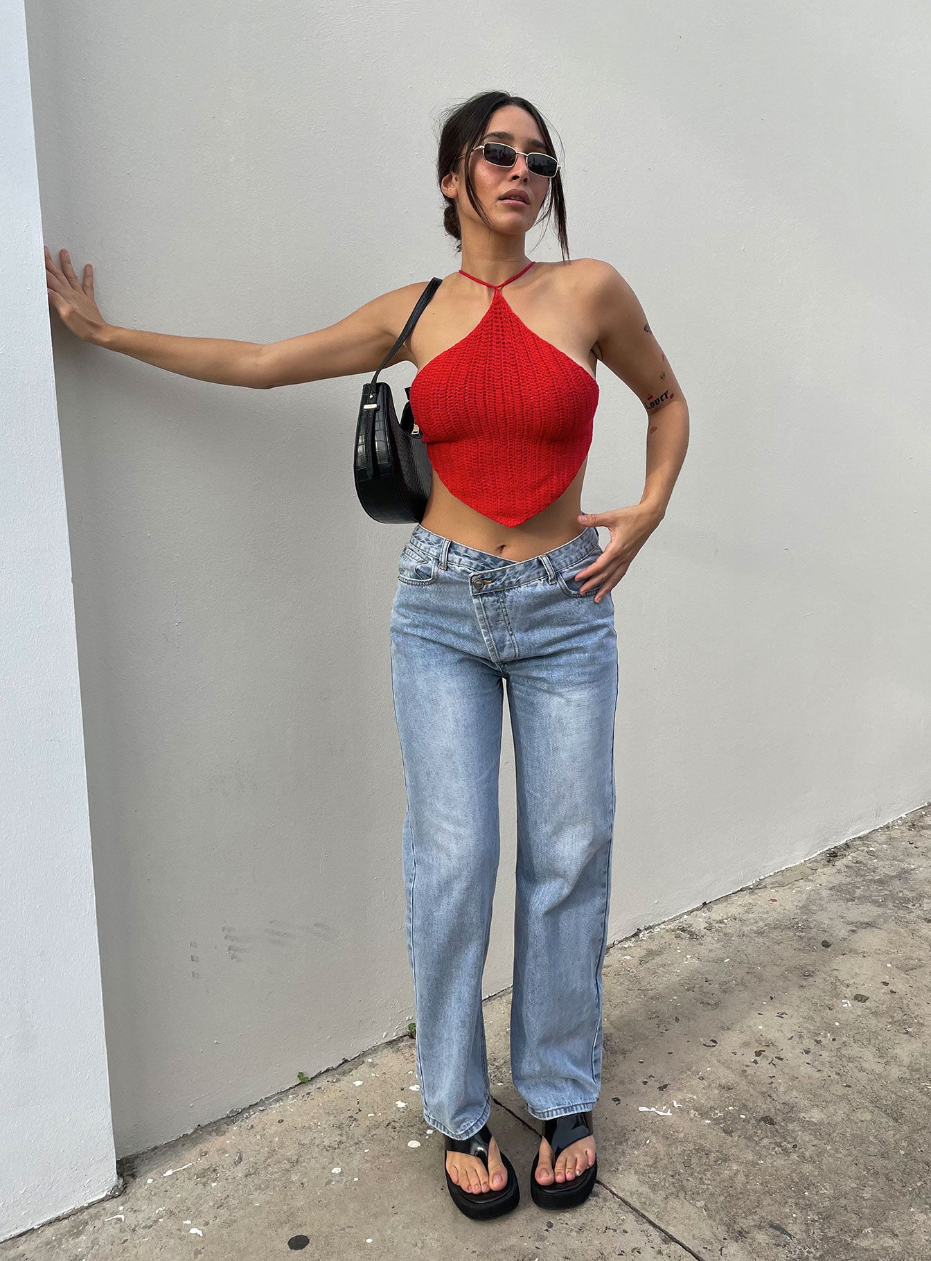 front view of model wearing Princess Polly Holly Hi-rise Straight Leg Denim Jeans Mid Rise 