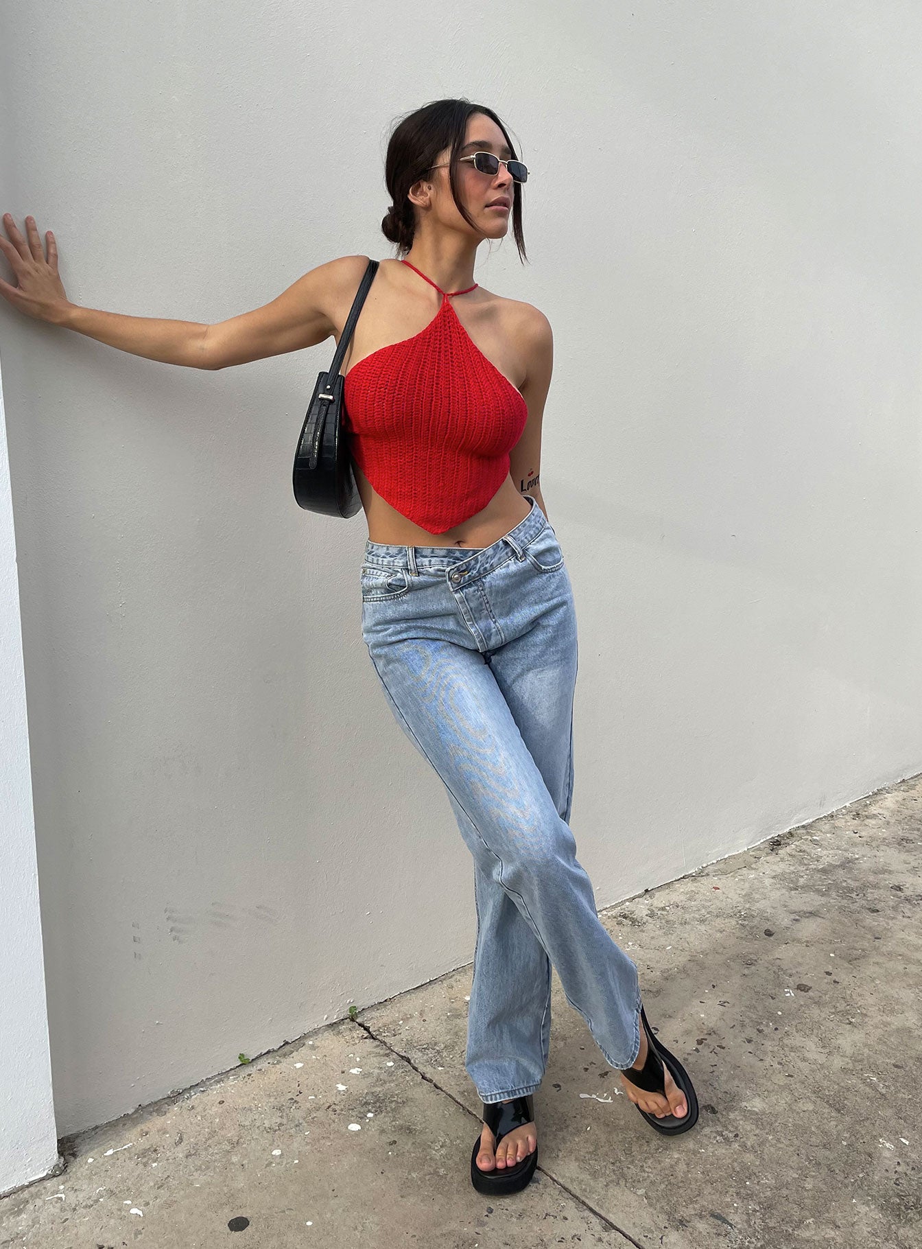 front view of model wearing Princess Polly Holly Hi-rise Straight Leg Denim Jeans Mid Rise 