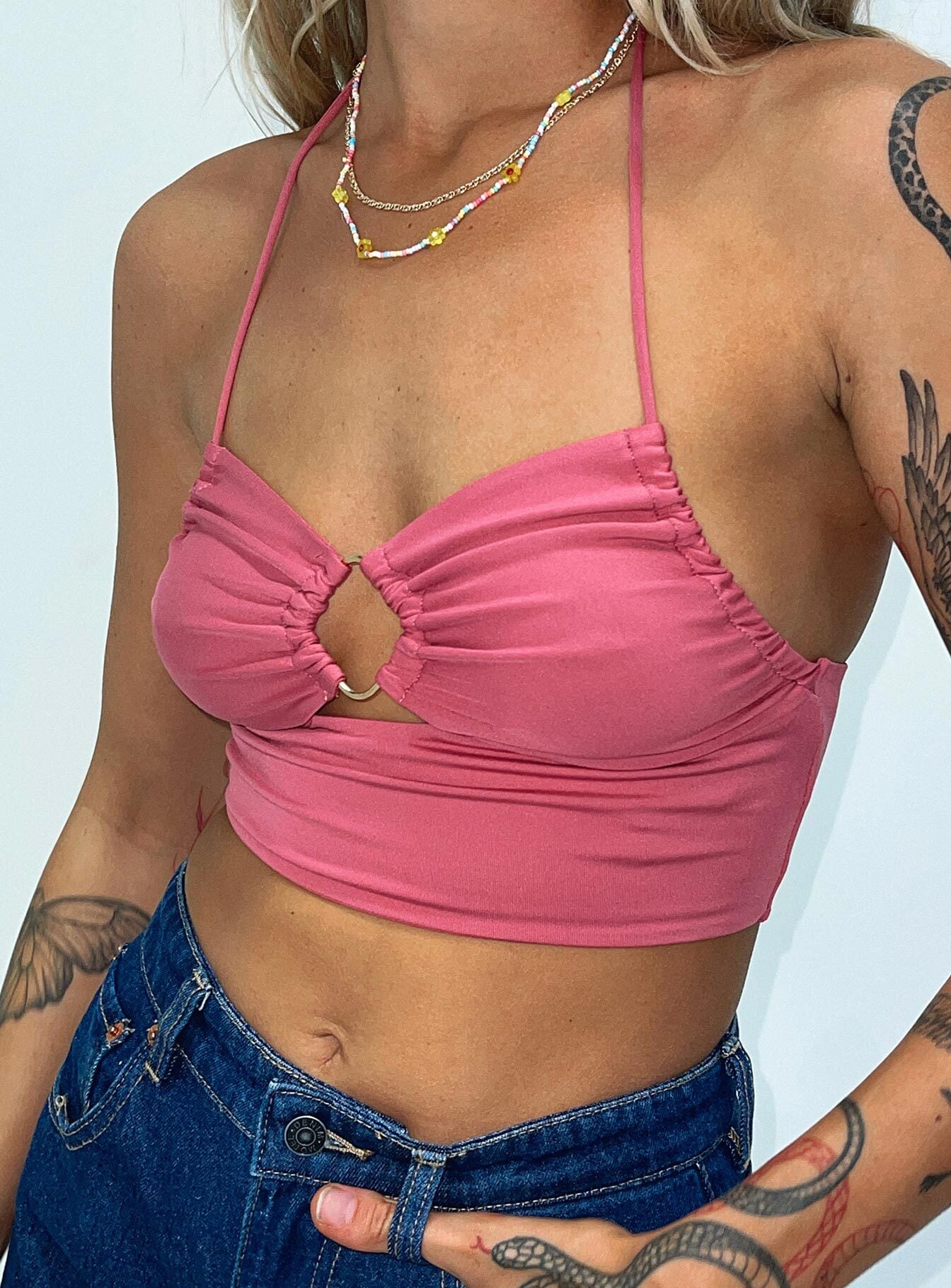 back view of model wearing Princess Polly Solange Top Pink 