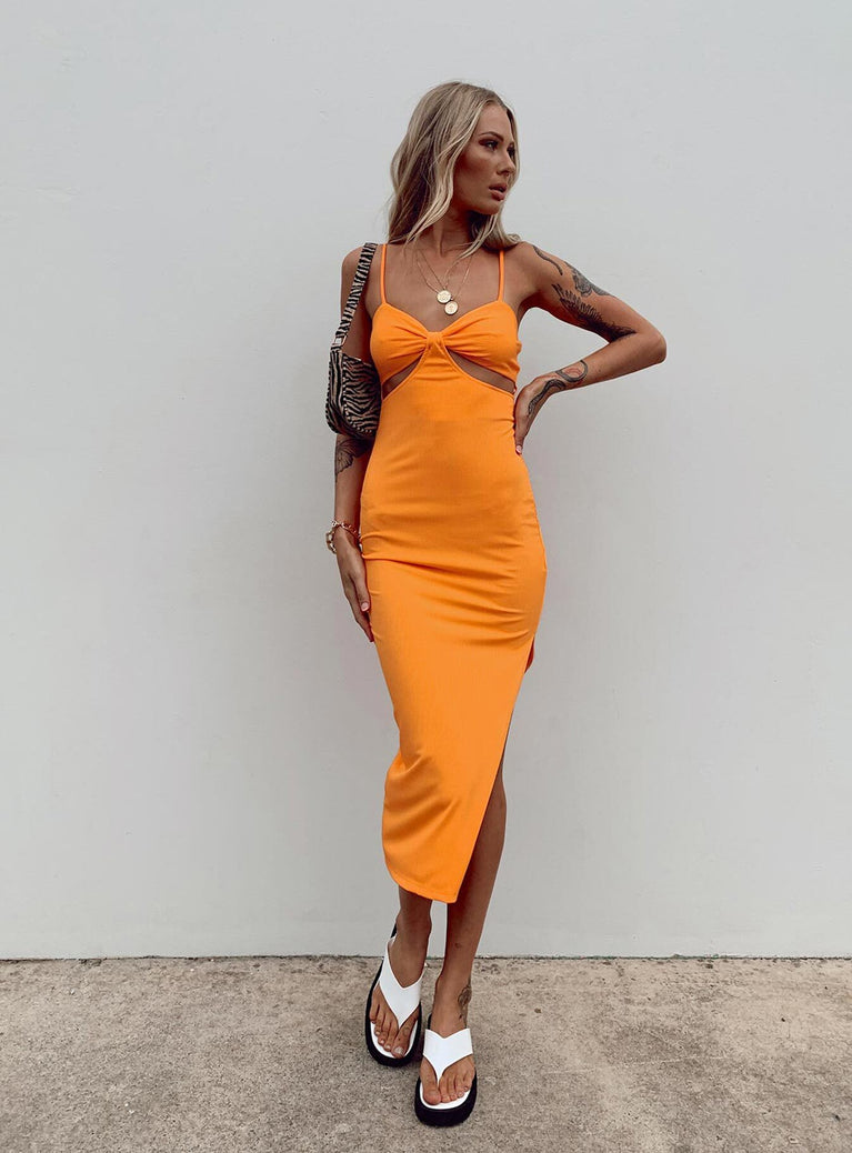 front view of model wearing Princess Polly Marissa Midi Dress Orange 