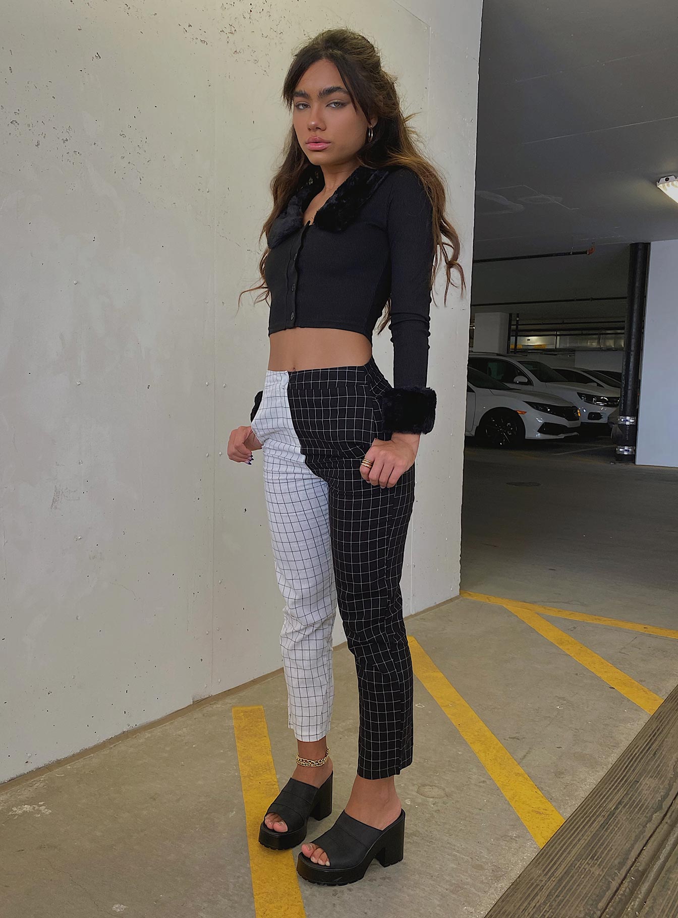 side view of model wearing Princess Polly In Two Minds Pants High Waisted Pants 