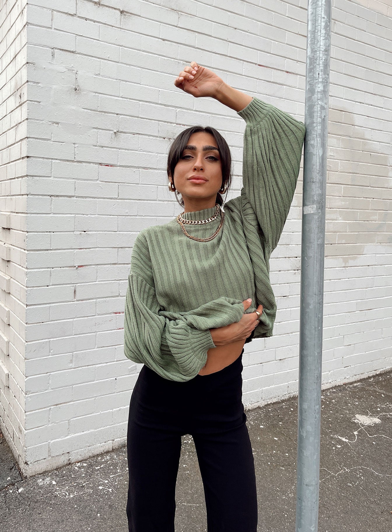 Innerbloom Oversized Sweater Dark Green Princess Polly  Cropped 