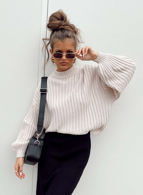 Innerbloom Oversized Sweater Beige Princess Polly  long 