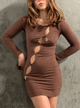 front view of model wearing Princess Polly Jonty Mini Dress Chocolate 