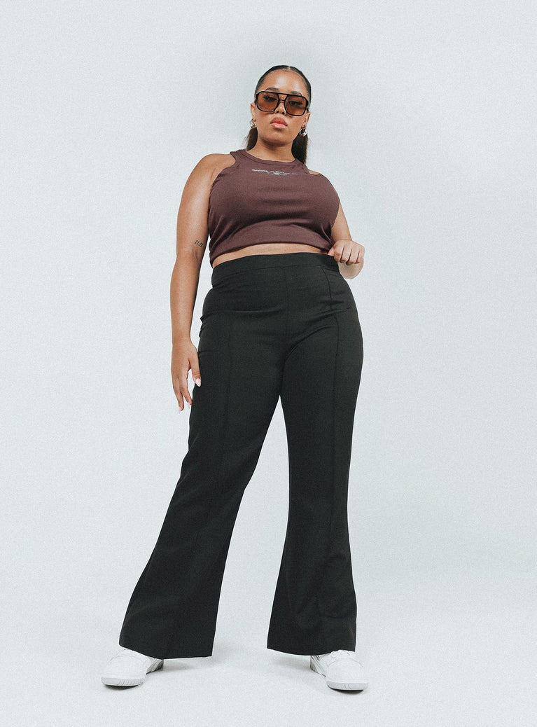 front view of model wearing Princess Polly Jensen Pants Black Curve 