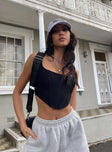 front view of model wearing Princess Polly Kaeshia Rib Bustier Black Sleeveless Square Neck 