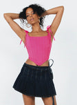 Front view of model wearing  front Princess Polly Sleeveless Square Neck  Kiernan Top Pink