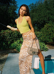   front view of model wearing Princess Polly Kody Maxi Skirt Beige Zebra 