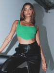 front view of model wearing Princess Polly Kaeshia Rib Bustier Green Sleeveless Square Neck 