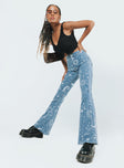 front view of model wearing Princess Polly Kirra Flare Denim Jeans High Waisted 