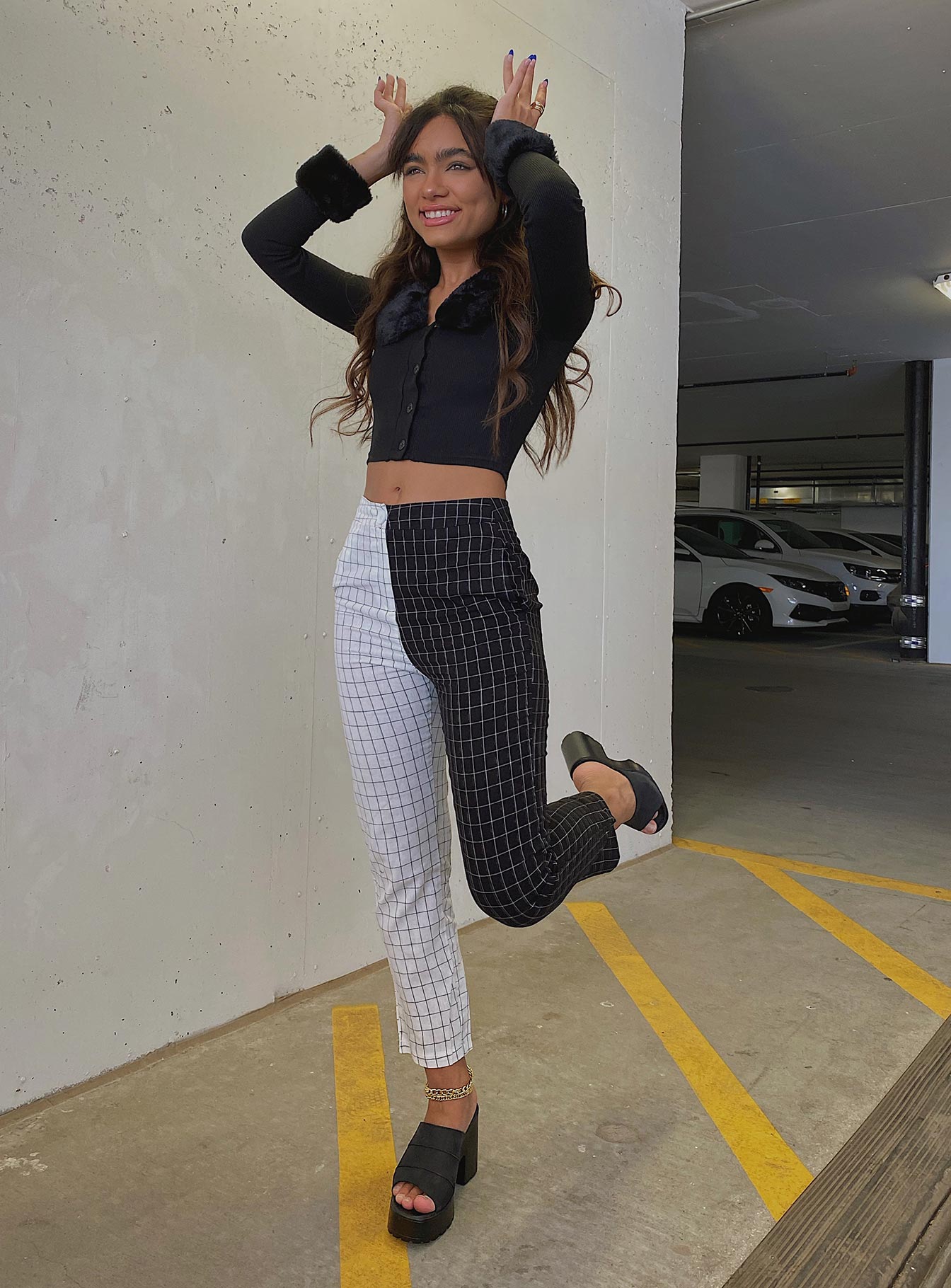 front view of model wearing Princess Polly In Two Minds Pants High Waisted Pants 