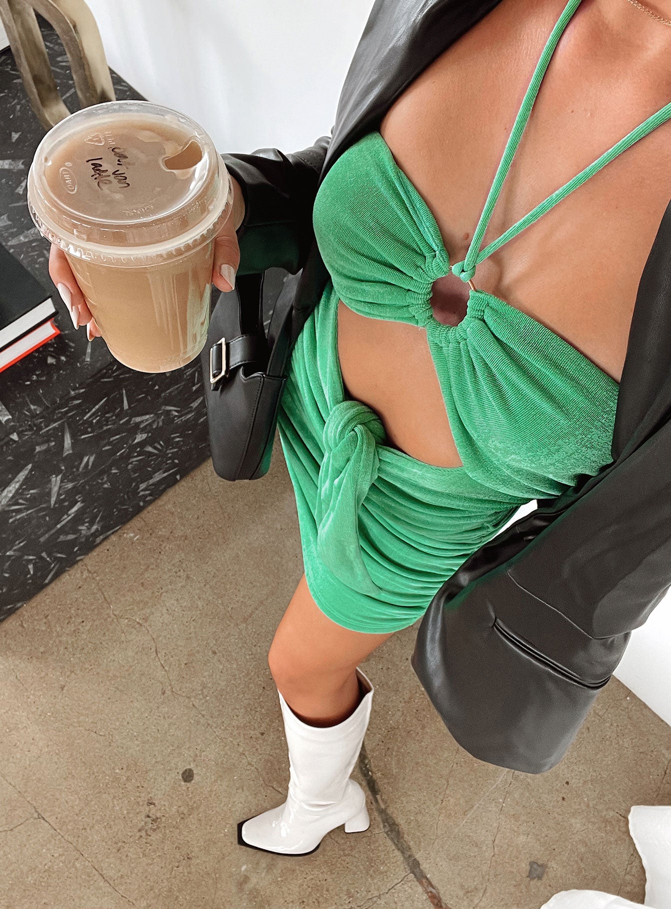 back view of model wearing Princess Polly Loriella Mini Dress Green 