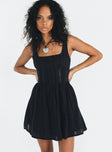 front view of model wearing Princess Polly Lorinda Mini Dress Black Square Neck 