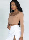 side view of model wearing Princess Polly Leon Top Beige 