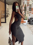 side view of model wearing Princess Polly Lainey Midi Dress Black 