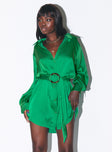 front view of model wearing Princess Polly Leighton Mini Dress Green 