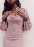 front view of model wearing Princess Polly Lillie Long Sleeve Mini Dress Pink 